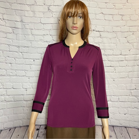 NWT New KARL LAGERFELD Splitneck Long Sleeve Button Purple Top Size XXS - Picture 4 of 16